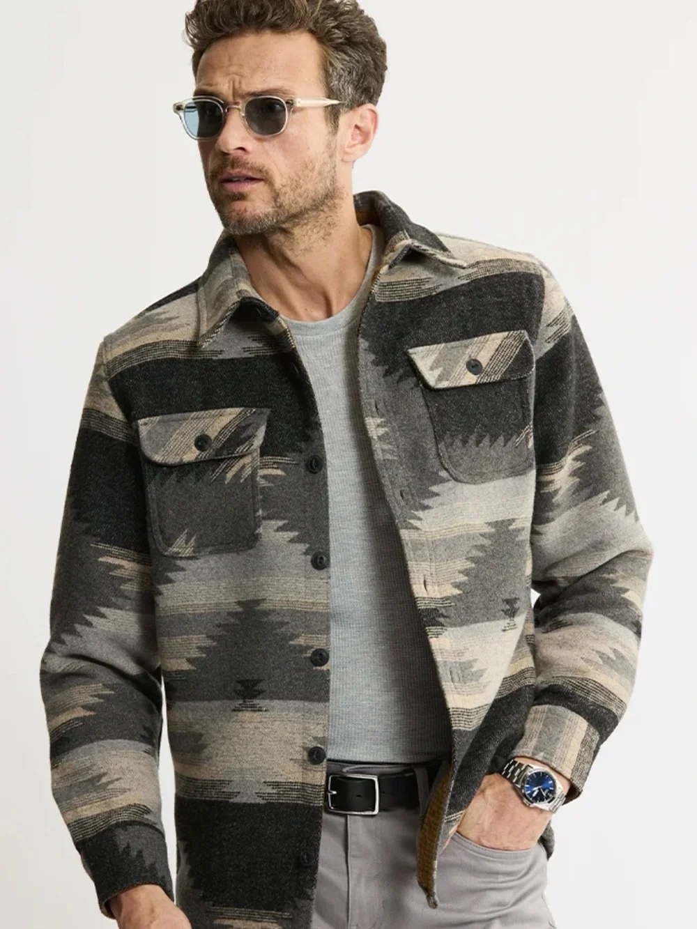Jachs New York Men's Patterned Button-Up Shacket